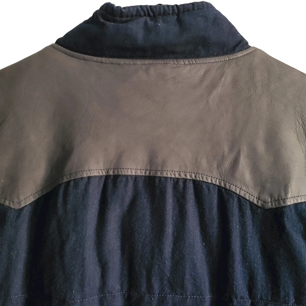 TRUE RELIGION Puffer Vest Blue Denim‎ Leather Trim Quilted M1WB015EG Size 3XL